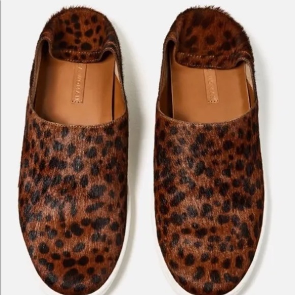 New Zara Cheetah Print Leather Hair On Brown Sneaker 7.5 Foldable Heel Women - Picture 7 of 7